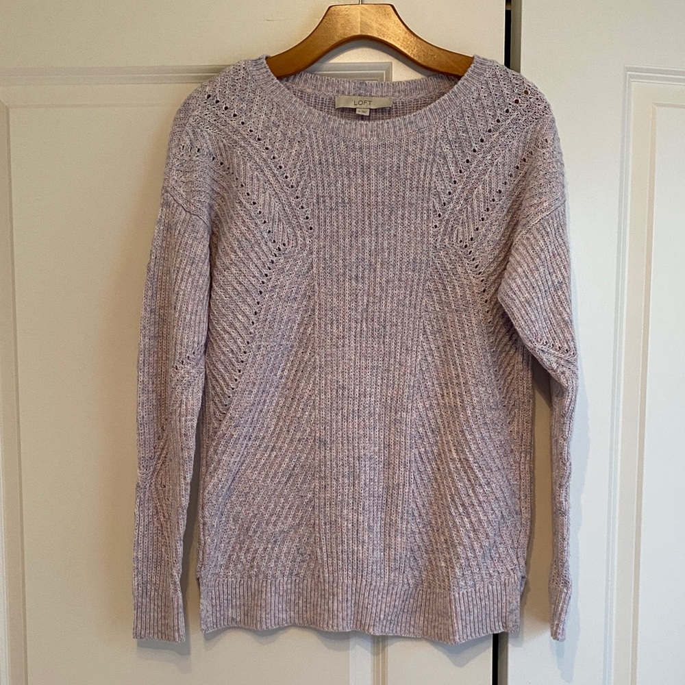 LOFT Light Lavender Ribbed Crewneck Sweater